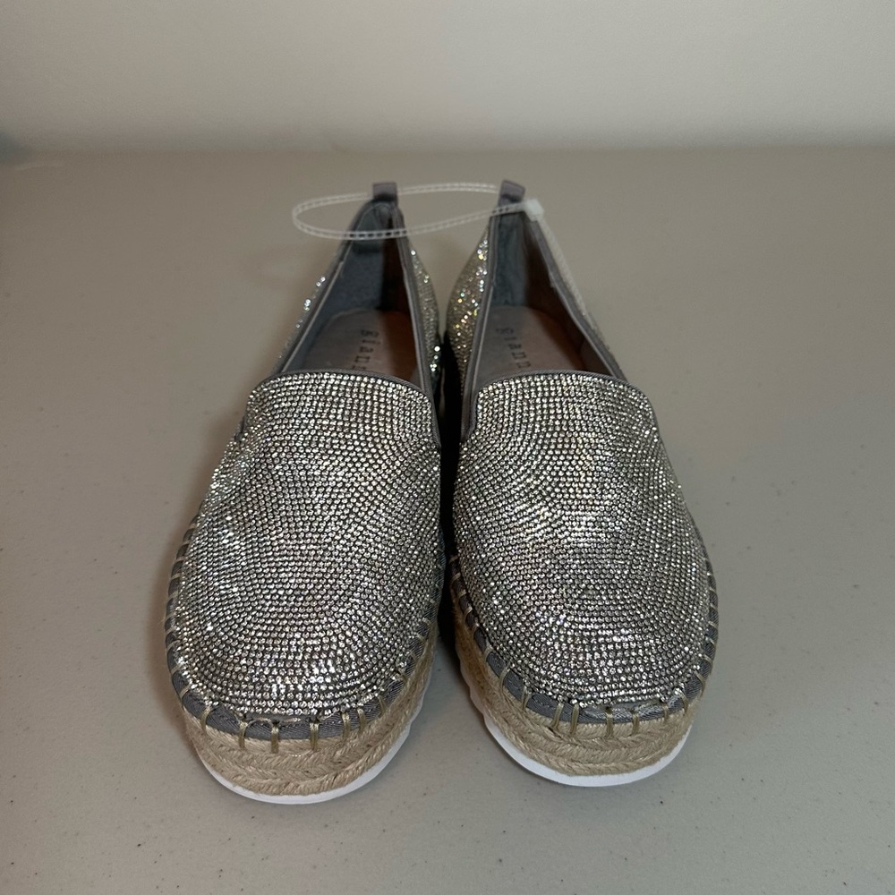 Brand New Gianni Bini- Silver Kaden Rhinestone Platform Espadrilles- size 6M